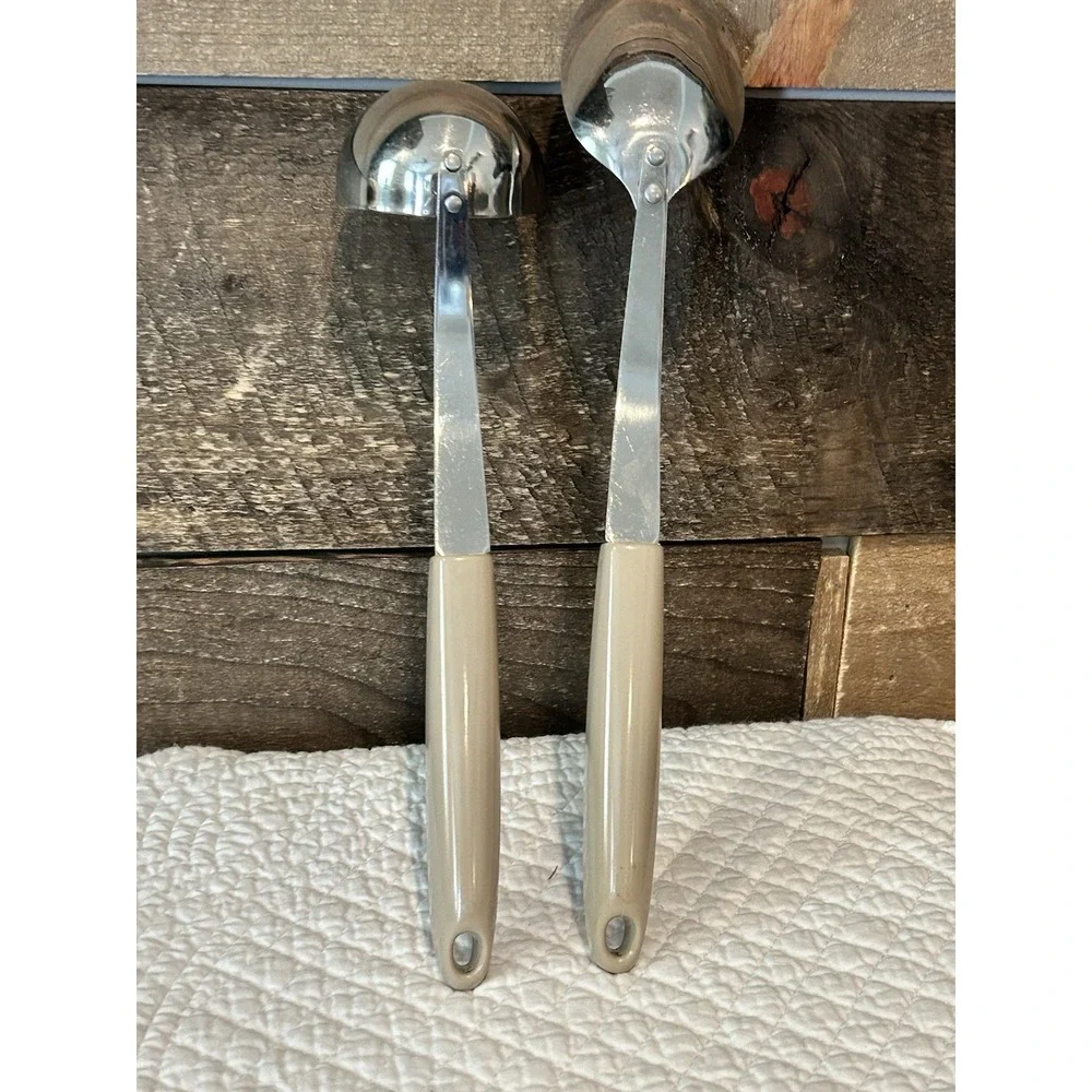 Vtg Lot Of 2 Ekco Flint Utensils‎ Serving Soup Ladle & Solid Spoon Cooking Wheat